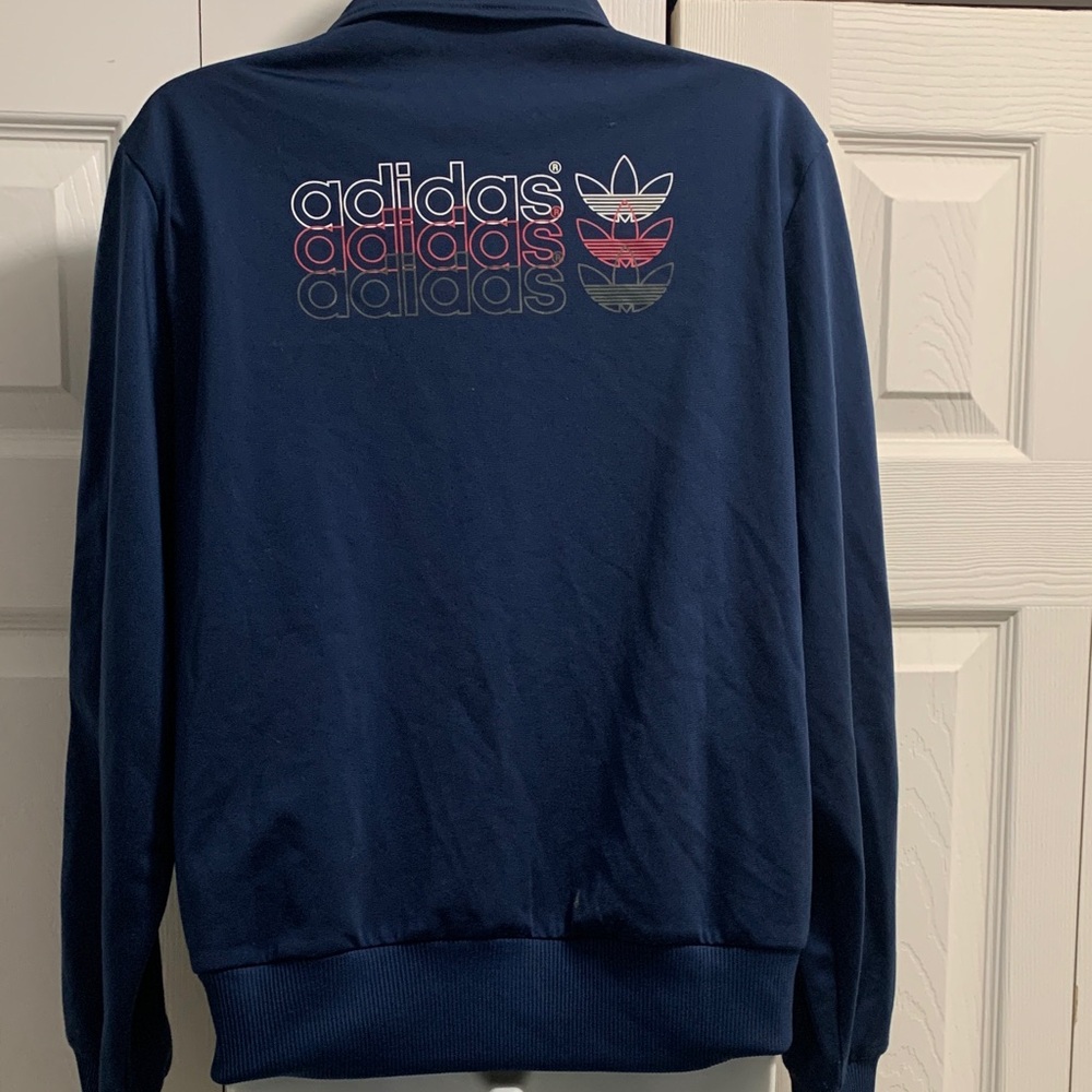Adidas Navy Blue Track Jacket with White Stripes - Picture 4 of 6